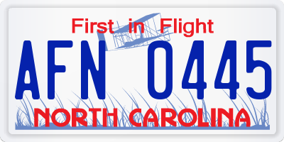 NC license plate AFN0445