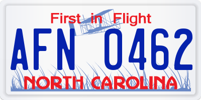 NC license plate AFN0462