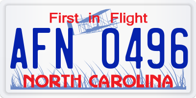 NC license plate AFN0496