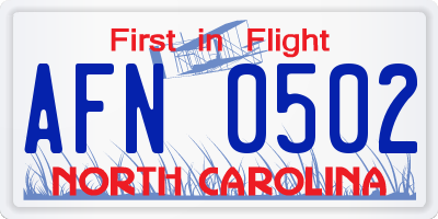 NC license plate AFN0502