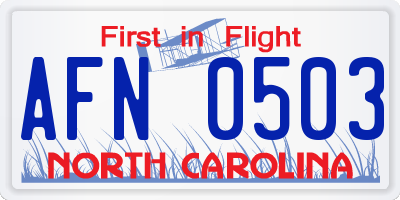 NC license plate AFN0503