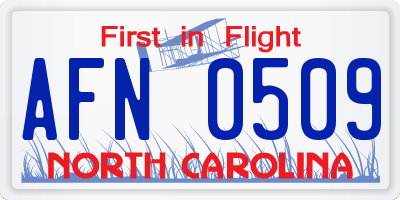 NC license plate AFN0509