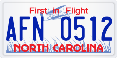 NC license plate AFN0512