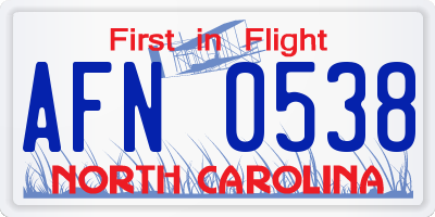 NC license plate AFN0538