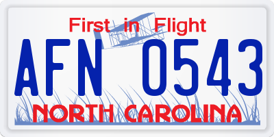 NC license plate AFN0543
