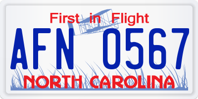 NC license plate AFN0567