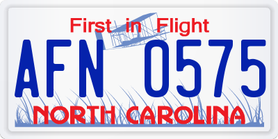NC license plate AFN0575