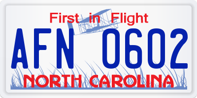 NC license plate AFN0602