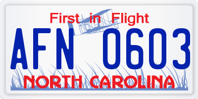 NC license plate AFN0603