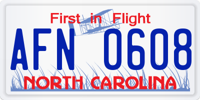 NC license plate AFN0608