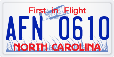 NC license plate AFN0610