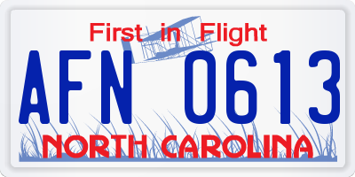 NC license plate AFN0613