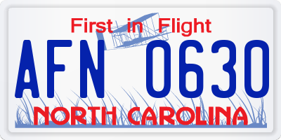 NC license plate AFN0630
