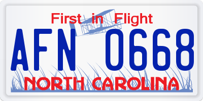 NC license plate AFN0668