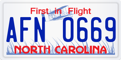 NC license plate AFN0669