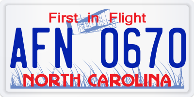 NC license plate AFN0670