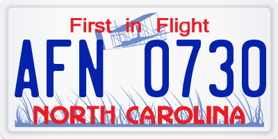 NC license plate AFN0730