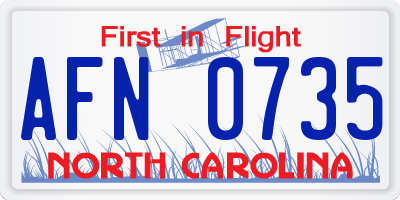 NC license plate AFN0735