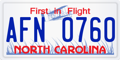 NC license plate AFN0760