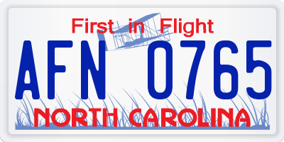NC license plate AFN0765