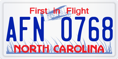 NC license plate AFN0768