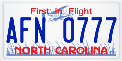 NC license plate AFN0777