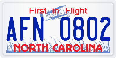 NC license plate AFN0802