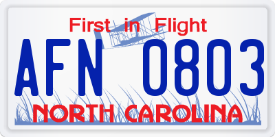 NC license plate AFN0803