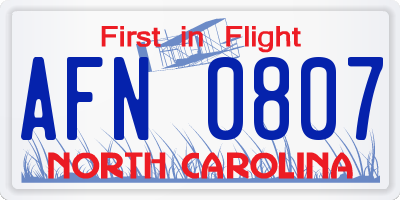 NC license plate AFN0807