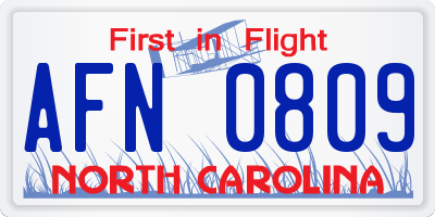 NC license plate AFN0809