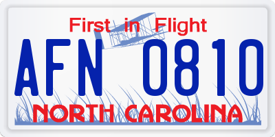 NC license plate AFN0810