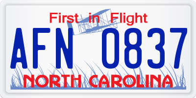 NC license plate AFN0837