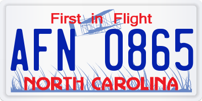 NC license plate AFN0865