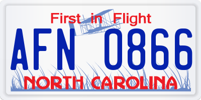 NC license plate AFN0866