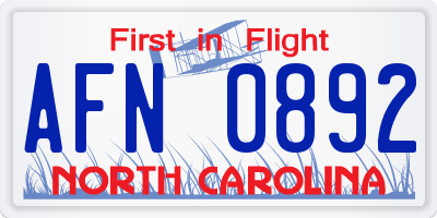 NC license plate AFN0892