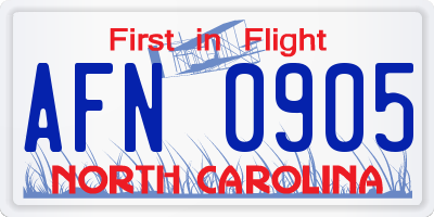 NC license plate AFN0905