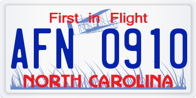NC license plate AFN0910