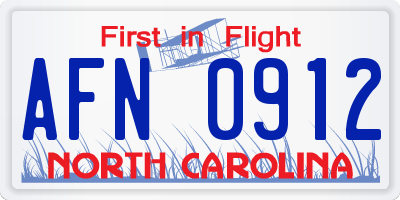 NC license plate AFN0912