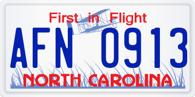 NC license plate AFN0913