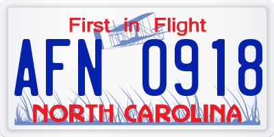 NC license plate AFN0918