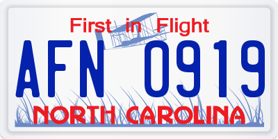 NC license plate AFN0919