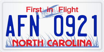 NC license plate AFN0921