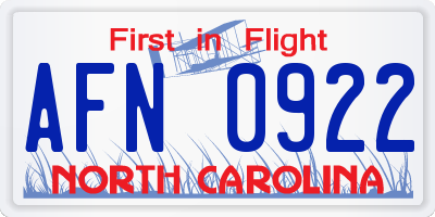 NC license plate AFN0922