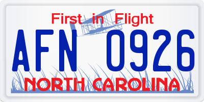 NC license plate AFN0926