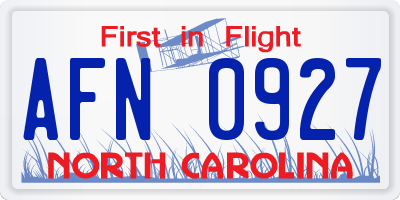 NC license plate AFN0927