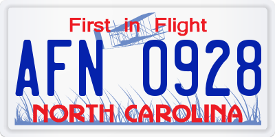 NC license plate AFN0928
