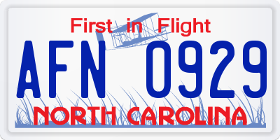 NC license plate AFN0929