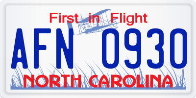 NC license plate AFN0930