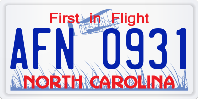 NC license plate AFN0931