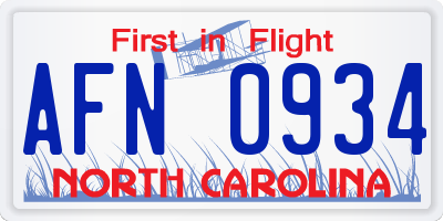 NC license plate AFN0934